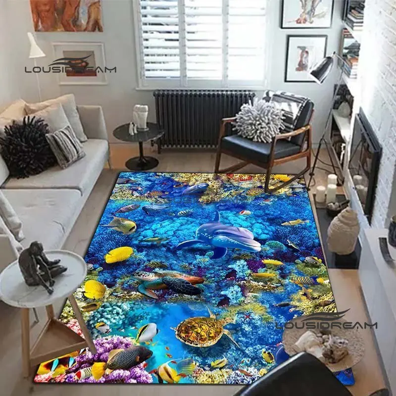 

Underwater World Carpets and Rug 3D Printing Dolphin Carpet Floor Mat Living Room Bedroom Large Area Soft Carpet Kids Room Rug
