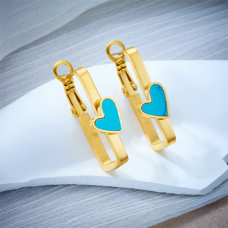 Серьги LAMENGLY из нержавеющей стали 316L с голубыми камнями в форме сердца для женщин