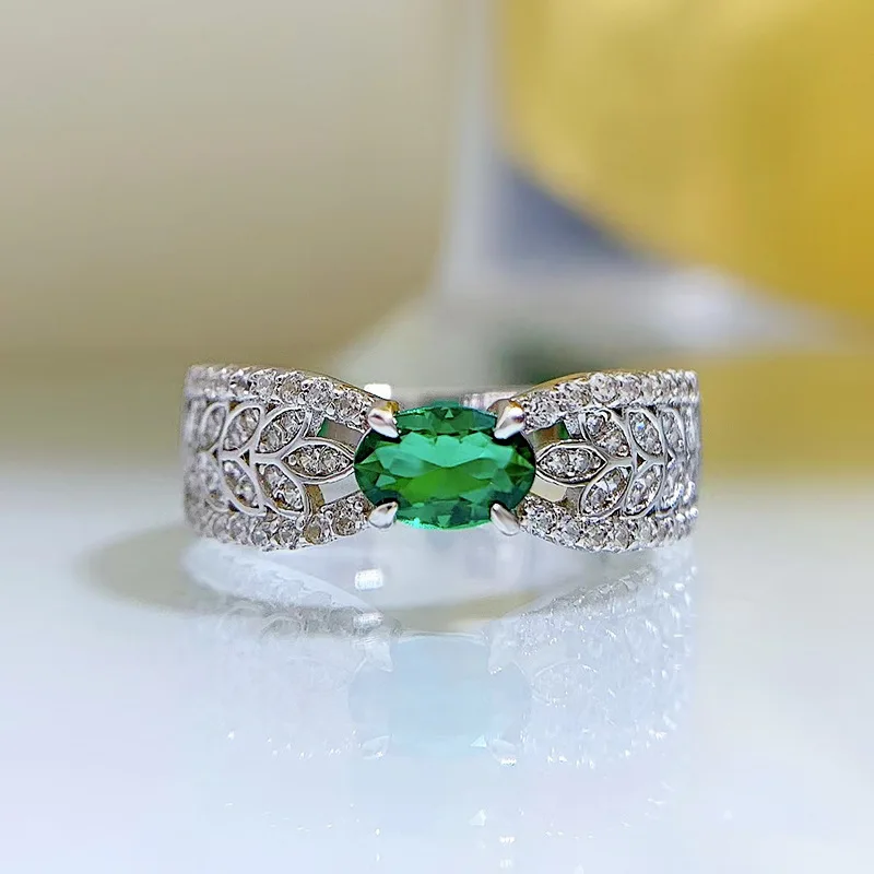 

Sterling silver wheat ears hollow ribbon 4*6 emerald ring female niche design light luxury three-dimensional ins