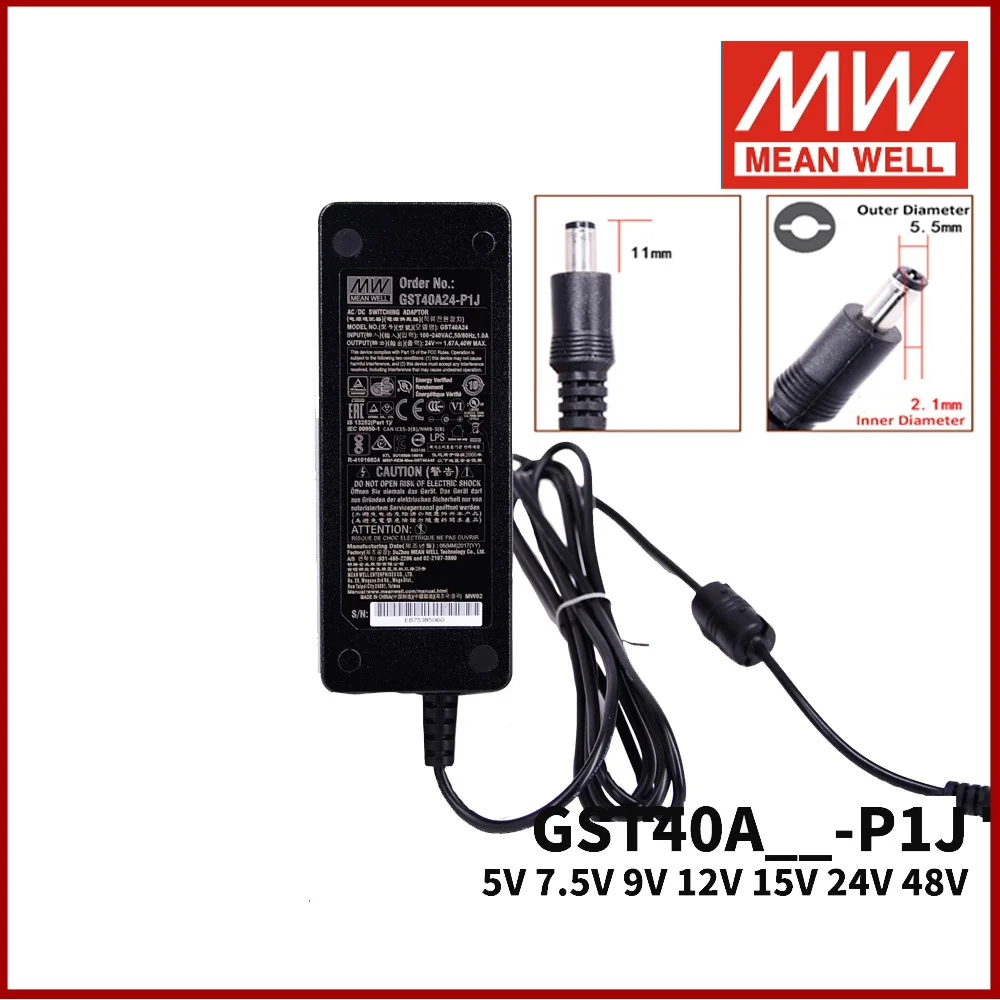Mean Well GST40A Series P1J 40 Вт адаптер 5 в 7 9 12 В 15 18 24 48 Meanwell универсальный источник питания