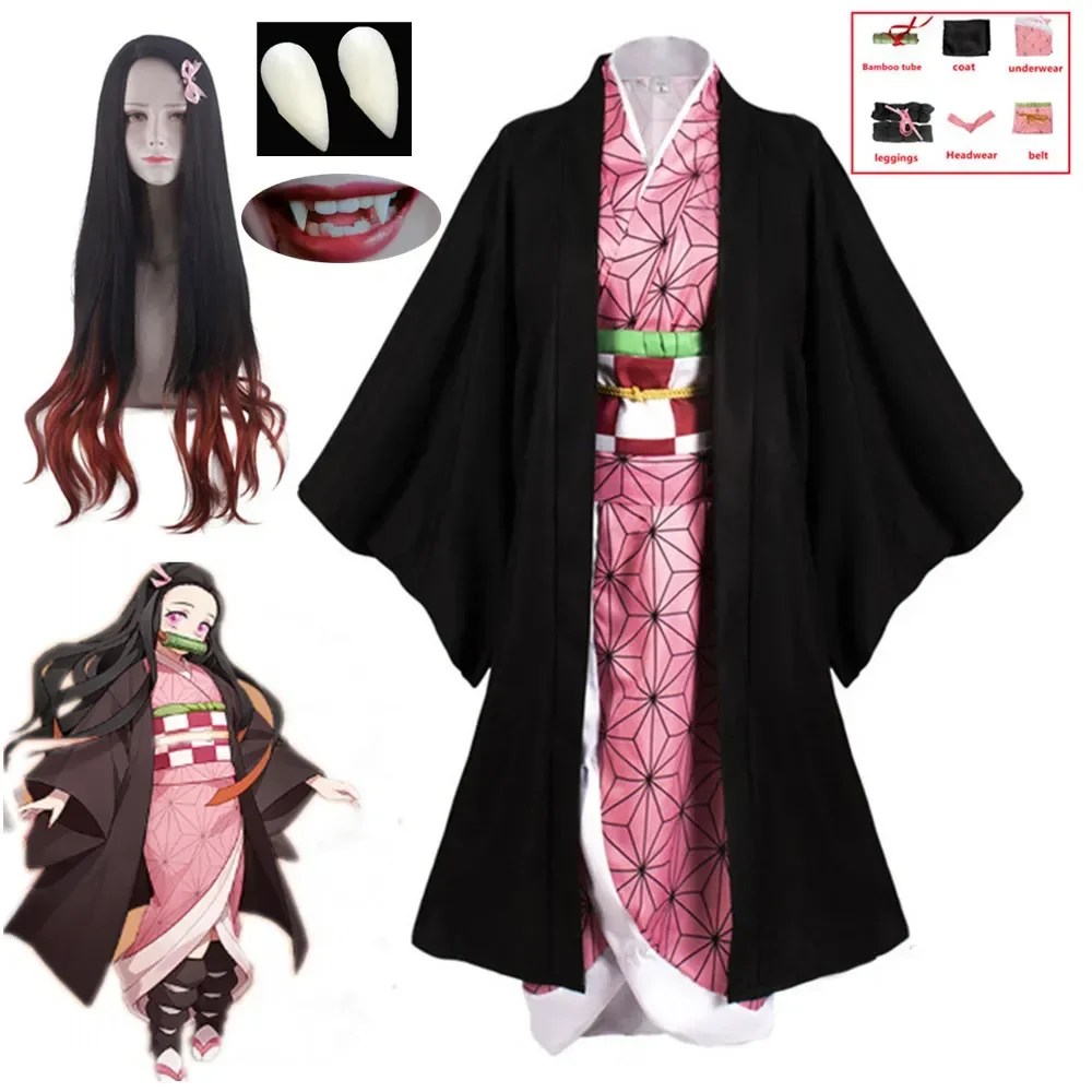 

Anime Demon Slayers Kamado Nezuko Cosplay Kimetsu no Yaiba Costume Kimono Uniform Clothes Props Suits Halloween Comic-Con Party