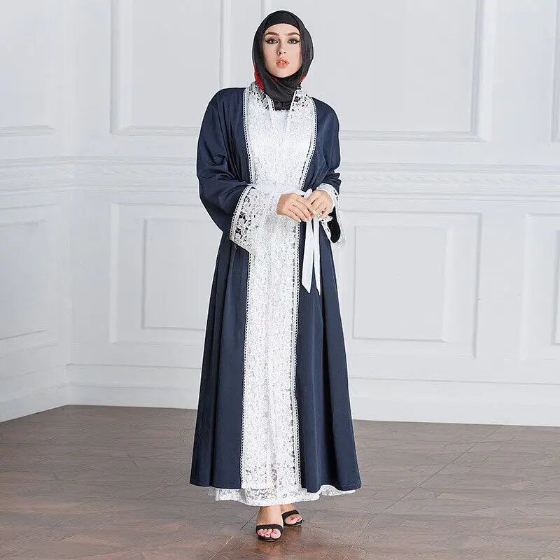 Ramadan Eid Abaya Women Muslim Lace Long Sleeve Dress Maxi Dubai Turkey Robe Arab Kaftan Islam Femme Kimono Cardigan Musulman