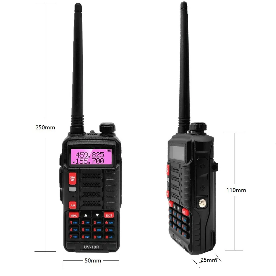 Baofeng Walkie Talkie 10W UV-10R Black Color Long Range Amateur Radio Transceiver VHF UHF Dual Band Ham Radio Station for Truck