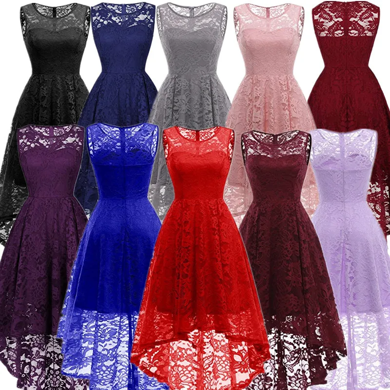 

Party Dress for Women Elegant 2022 Solid Color Lace High Low Sleeveless Vintage Summer Formal Dress Women Clothing Vestidos