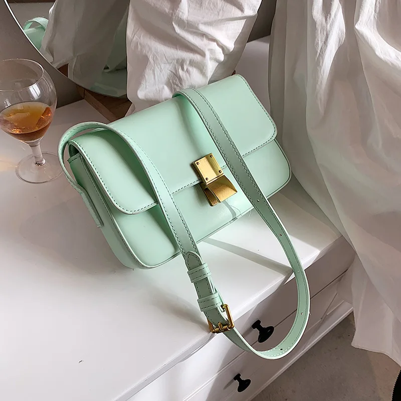 

Simple Solid Color PU Leather Crossbody Flap Sling Bags for Women 2022 Hit Summer Fashion Shoulder Side Bag Lady Handbags