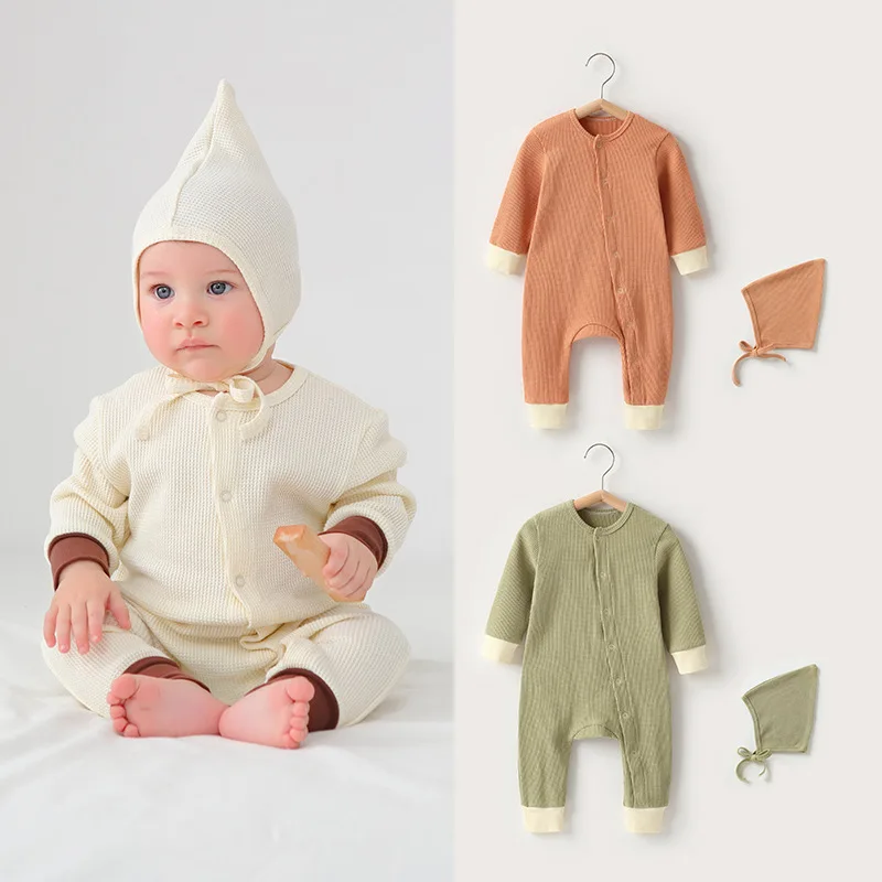 

Spring and Summer Jumpsuit Children's Clothing Long Sleeves Casual Baby Girls Bodysuit Baby Boys Clothes Infant Romper with Hat