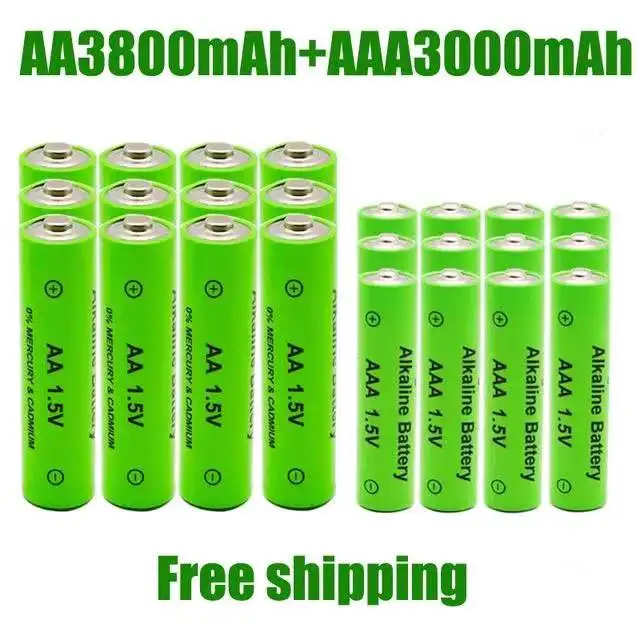 

AA + AAA перезаряжаемая щелочная батарея AA 1,5 в 3800 мАч/1,5 в AAA 3000 мАч, фонарик, игрушки, часы, mp3-плеер, замена никель-металлогидридной батареи