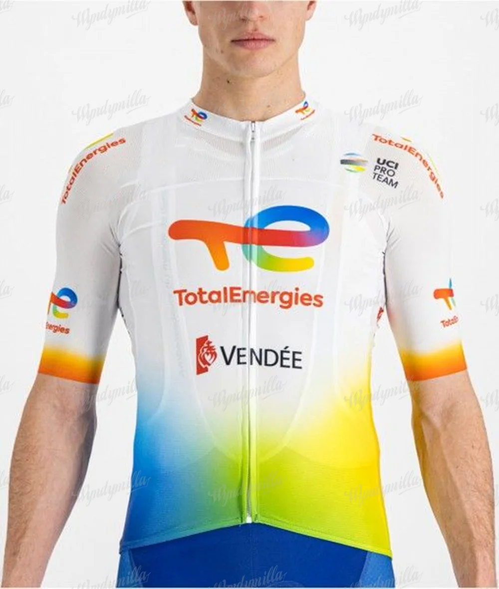 

Новинка 2022, летняя футболка для велоспорта Team totalenergy с коротким рукавом, гелевый нагрудник 9d, шорты для длинных поездок, Мужская прогулочная ...