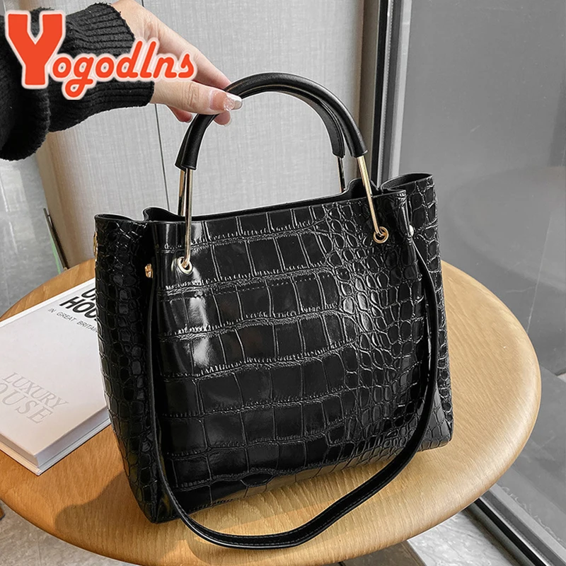 

Yogodlns Сумка-ведро с крокодиловым узором женская сумка модная сумка с ручкой Женская сумка через плечо женская сумка через плечо из крокодило...