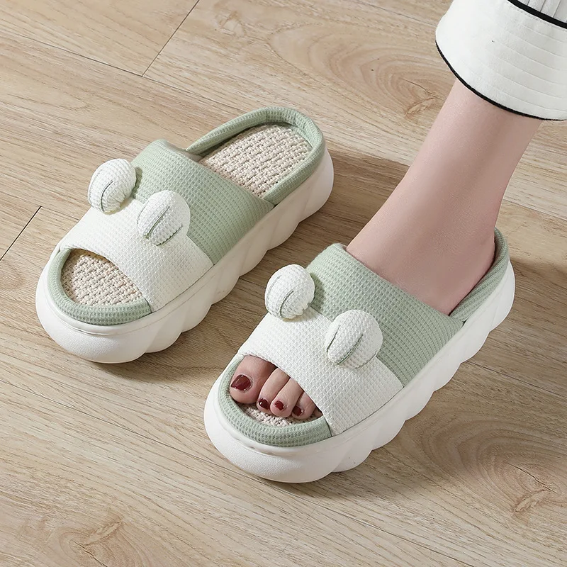 Linen slippers women thick soled home cotton and linen slippers men womens shoes Personalized deodorization Home Shoes