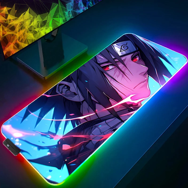 Аниме НАРУТО Учиха Саске RGB Коврик для мыши Подсветка HD Печать Компьютерный геймер Запирающийся край Светодиодный коврик для мыши XXL Клавиатура ПК Коврики для мыши (art.: 3920cfbb162ec) - 3920cfbb162ec