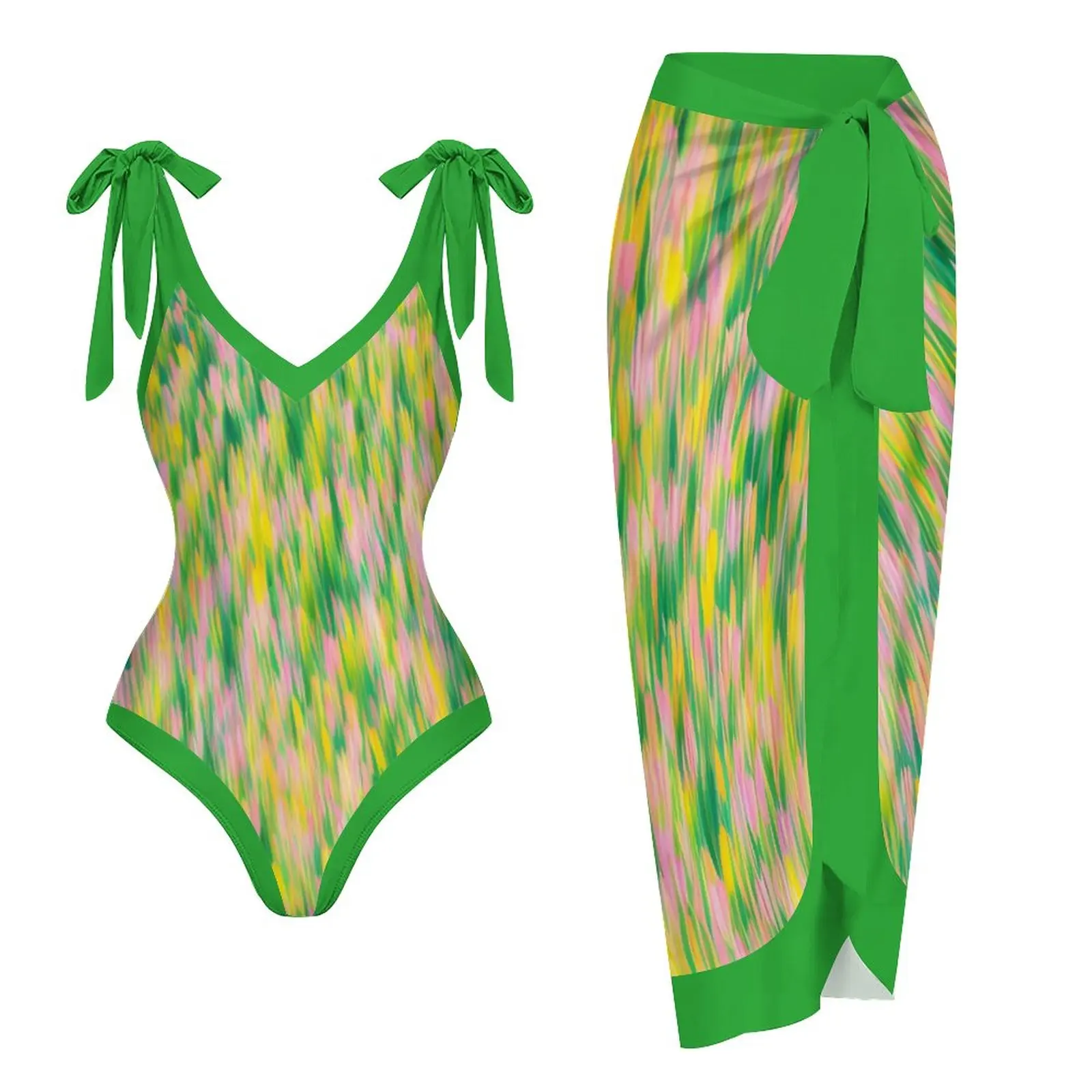 

Blue Printed One-piece Strappy Beach Swimsuit Sexy V-neck Hollow-out Slim Bikini 2023 Strappy Rectangular Blouse Beach Skirt