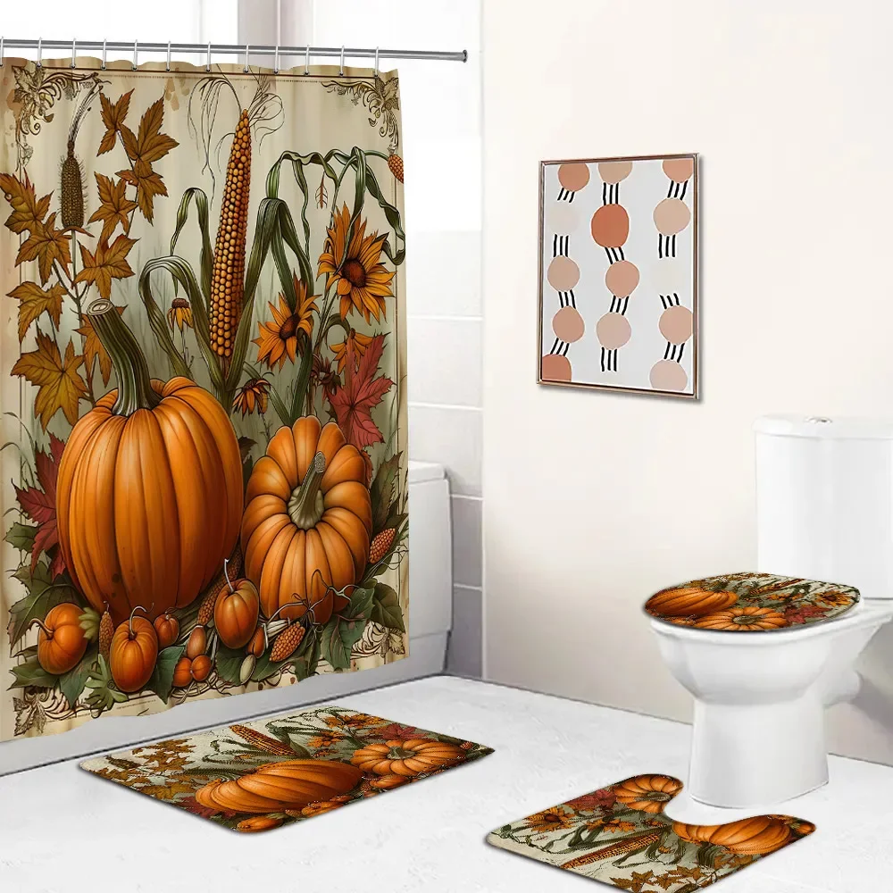 Осенний урожай сезон комплект занавесок для душа тыква подсолнух кукурузная