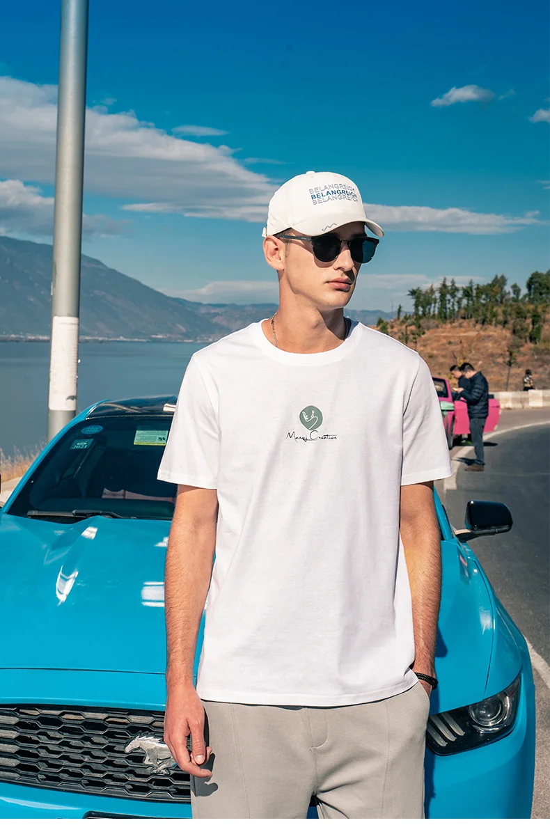 

Новинка 2622, летняя простая Тяжелая Хлопковая мужская футболка с принтом и коротким рукавом, 2023