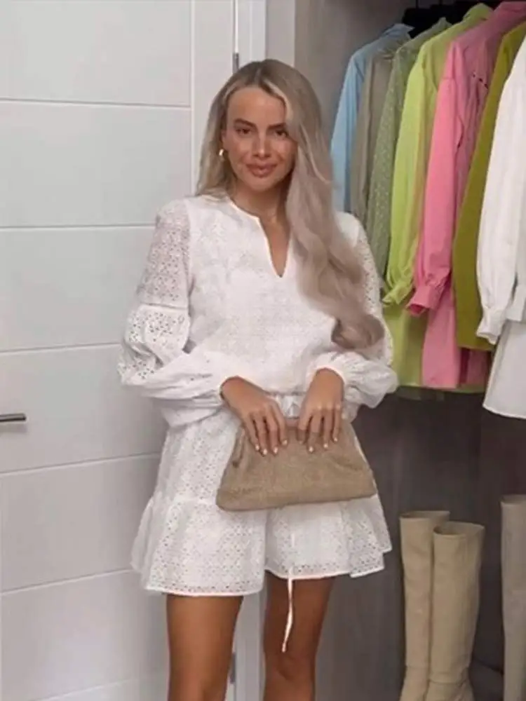 

HuaYang Dress Traf a Line Hollow Out Jacquard Polyester Above Knee Summer Dresses Long Dresses Factory