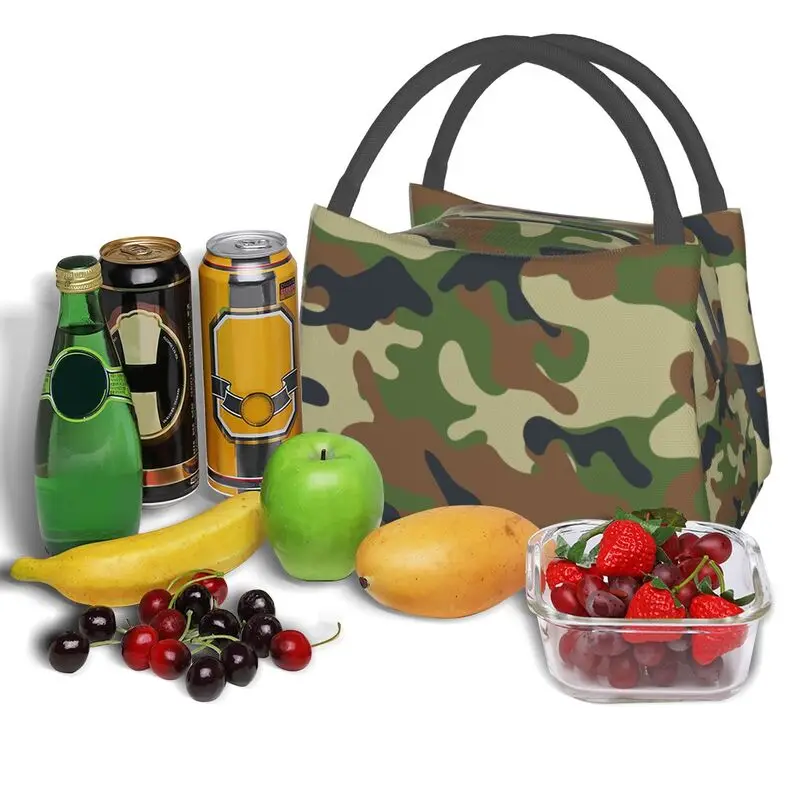 Woodland Camouflage Resuable Lunch Boxes for Women Multifunction Military Camo Thermal Cooler Food Insulated Lunch Bag images - 6