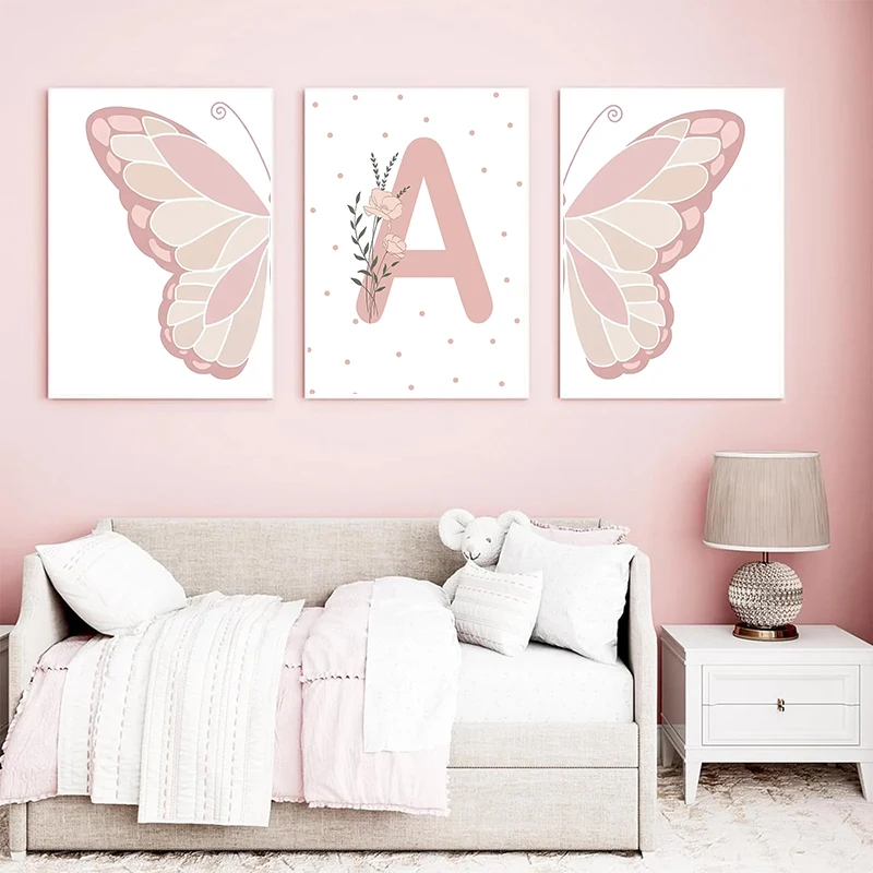 Детское украшение для комнаты девочки постер с розовыми бабочками милая