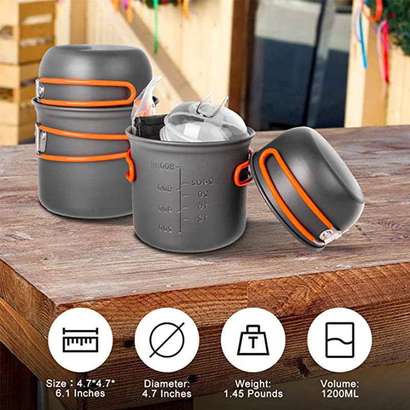 Camping Cookware Mess Kit Portable Cooking Set for Backpacking Outdoor Hiking and Picnic Pot Pan Folding |