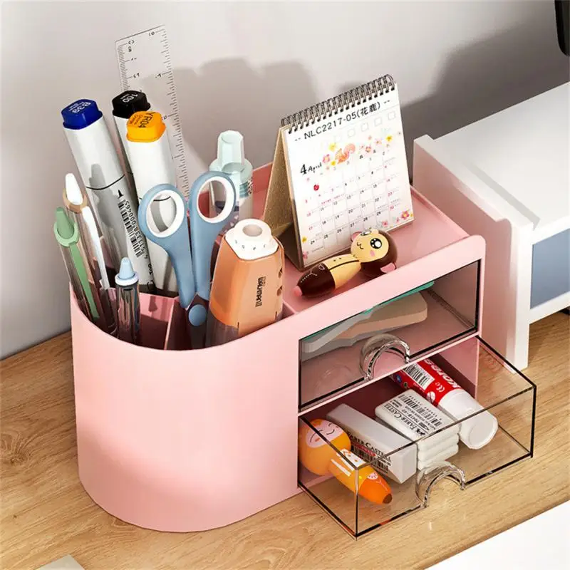 

Multi-functional Desktop Organizer Penholder Large Capacity Storage Box Stationery Drawer Storage Transparent Dustproof Box