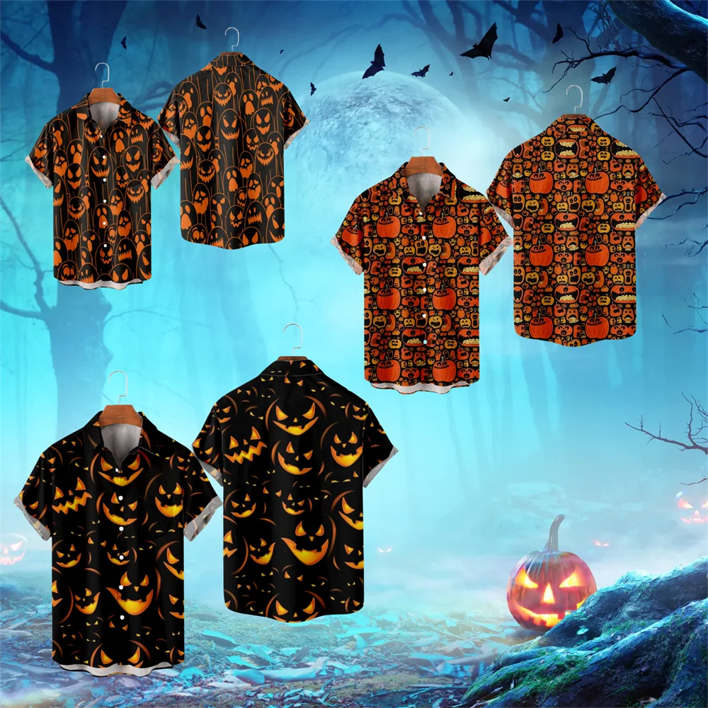 

Женская Повседневная рубашка на пуговицах, отложная уличная рубашка с коротким рукавом для дня Хэллоуина