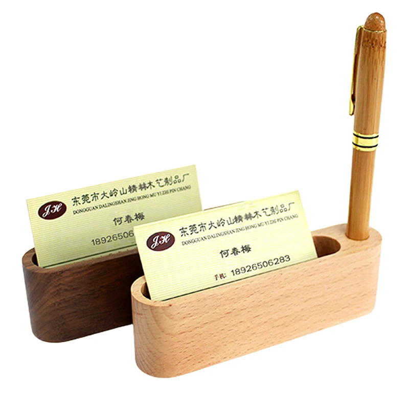 

1Pc Business Card Holder&Note Holder Display Device Card Stand Holder Wooden Office Accessories 11x3x4cm 2 Colors