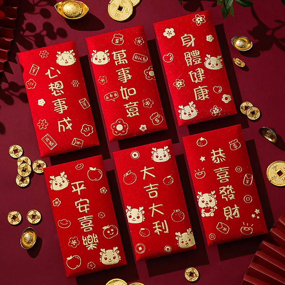 

6PCS Red Envelopes Dragon HongBao Lucky Money Gift Red Packet For New Year Blessing 2024 Year Of Dragon Spring Festival