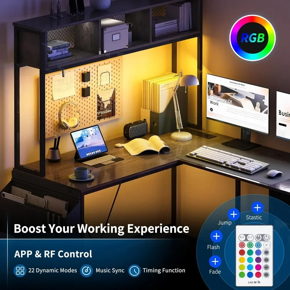 Стол игровой yooкомпактный L-образный со светодиодной лентой и выходом питания