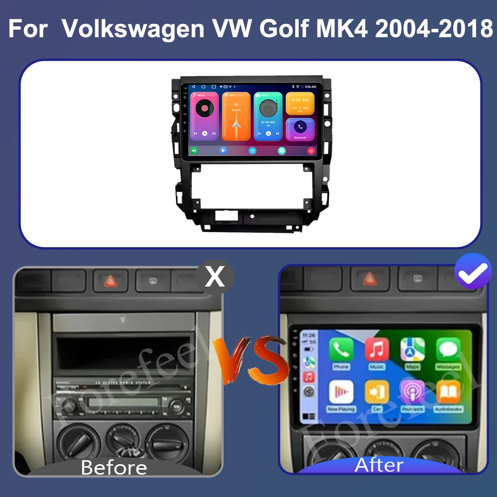 Автомобильный радиоприемник мультимедийный плеер для Volkswagen VW Golf MK4 2004-2018 Android 14