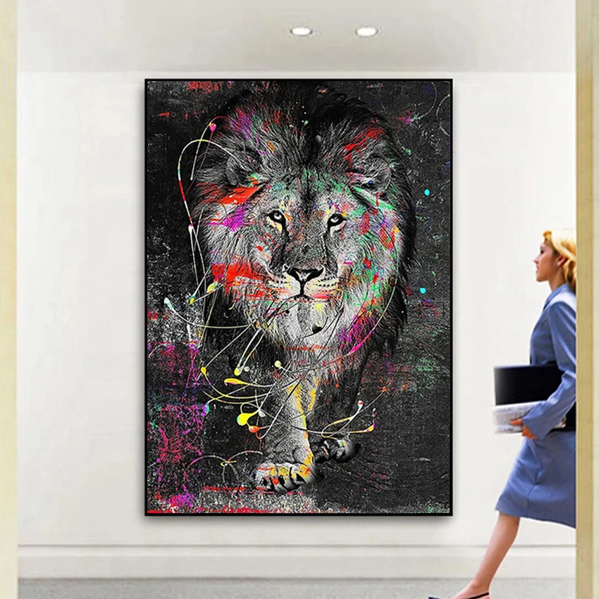 

Graffiti Art Lion Canvas Art Posters and Print Abstract Lion Animals Canvas Paintings Cuadros Wall Art for Living Room Decor
