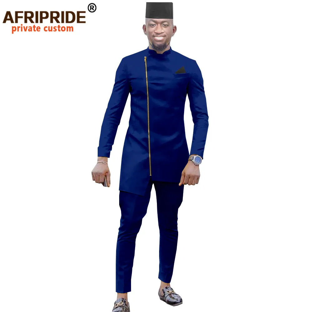 African Clothing for Men African Clothes Casual Men Long Top Shirts Pants and Hat 3 Piece Sets Bazin Riche Wedding Wear A2016039