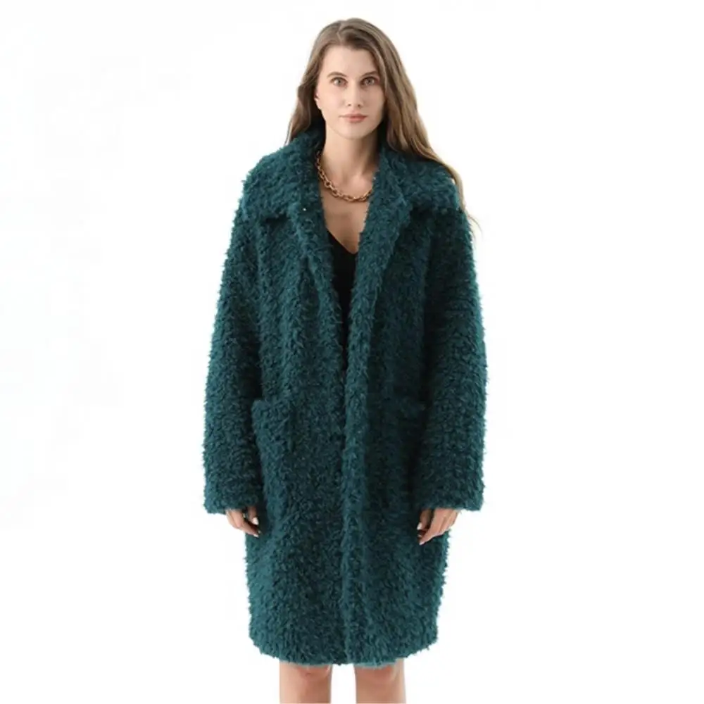 Women Winter Long Warm Real Fur Fox Jackets Pure Color Button  Lapel Real Raccoon Fur Coat Leisure Big Pocket Women's Fur Coat