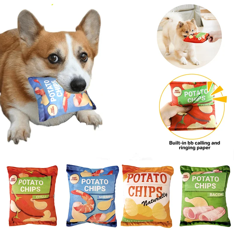 

Dog Toy Training Plush With Sound Pets Entertainment Potato Chips Stuffed Pillow Simulated Funny Interactive Chewing Toys