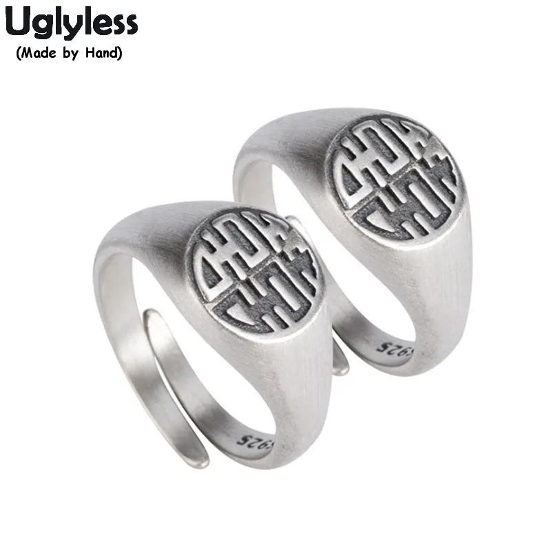 

Uglyless 1 пара Китай шикарные двойные XI счастливые брачные влюбленные кольца твердые 925 серебро мужчины женщины пары Открытые Кольца тайского серебра R1068