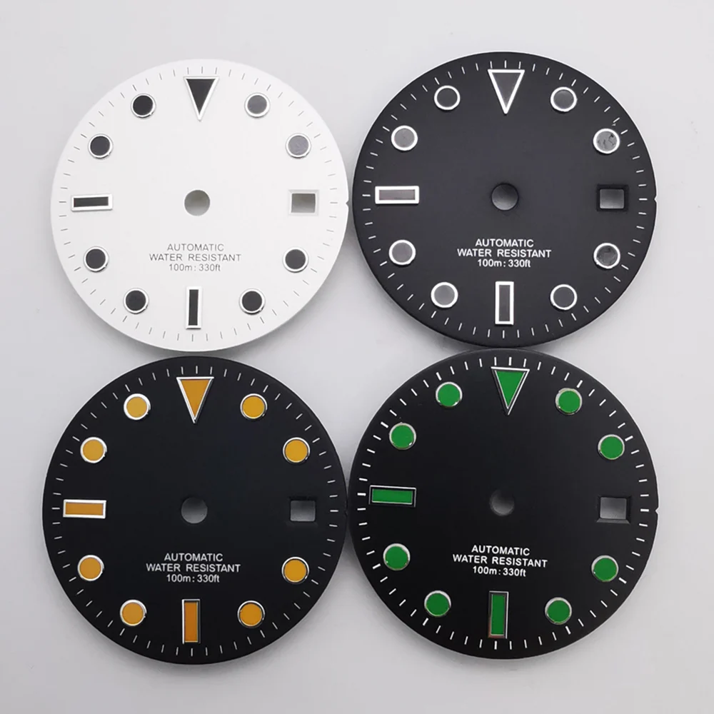 

28.5mm black orange green sterile watch dial fit Miyota 8215 8205 ST1612 DG2813, NH35 NH36, ETA 2824/2836 movements