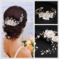 bride girls pearl headpieces white pearl flower hair combs romantic tiaras hair clip hairpin headdress wedding accessories jewel