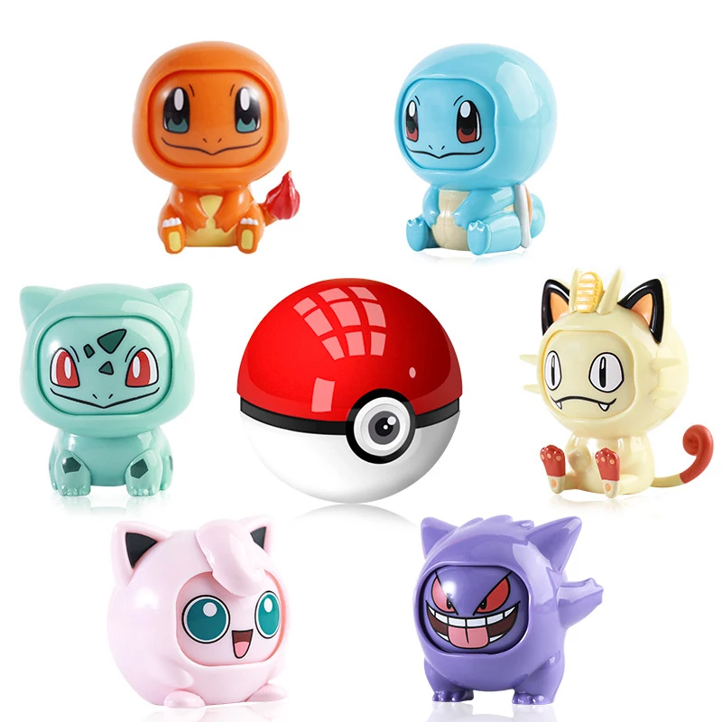 

Pokemon Eevee Bulbasaur Squirtle Charmander Gengar Face-Changing Doll Toy Pikachu Pokeball Set Action Figure Model For Kids Gift
