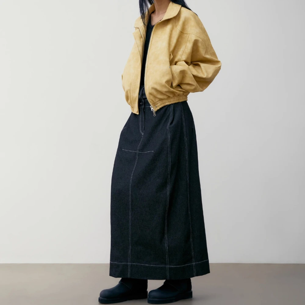 Women's L*W Leather Jacket Coat Autumn and Winter High Collar Arc Shoulder Sleeve Halo Dyeing Doing Old Short Tops