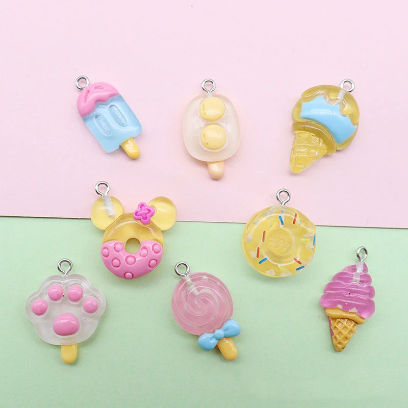 

10Pcs Crystal Cute Donuts Ice Cream Lollipop Resin Charms For Earrings Necklace Bracelet Making Cute Charm Keychain Accessories