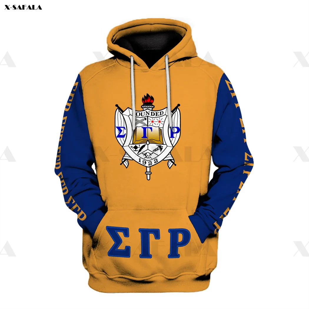 

2022 Latest Design ΣΓΡ Sigma Gamma Rho Yellow 3D Over Printed Hoodie Man Women Outwear Zipper Pullover Sweatshirt Casual Jersey