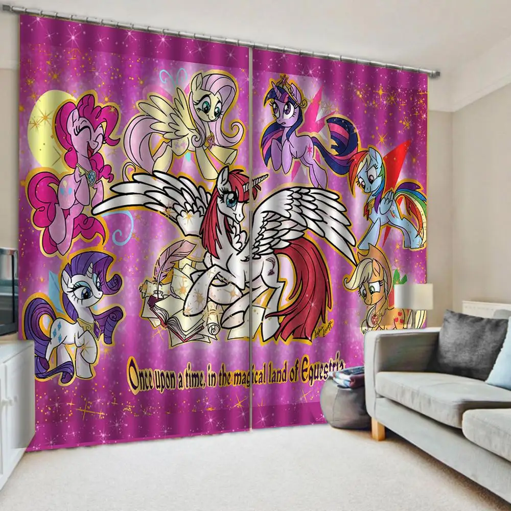 Пользовательские Розовые Мультяшные шторы с 3d-изображением единорога на дверь