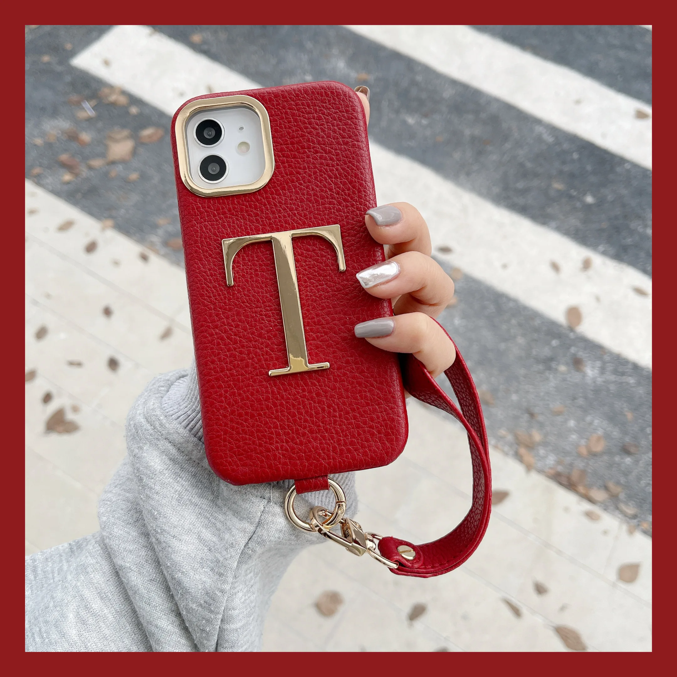 New Female Leather Custom Initial Leather Hand Rope Gold Letters Phone Case For iPhone 14 14ProMax 14Plus 13Promax 13 12 11