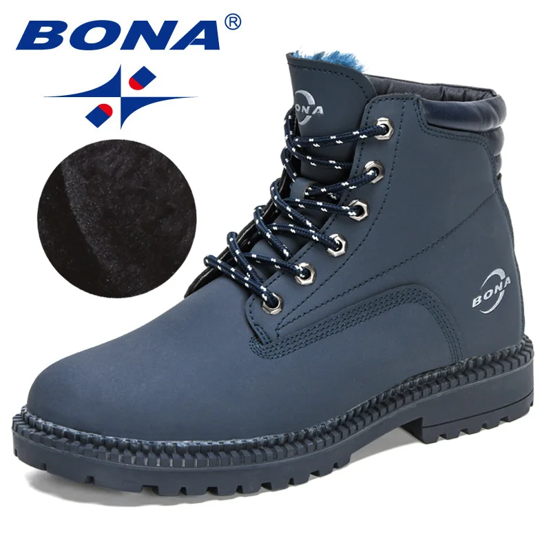 BONA 2023 New Designers Winter Warm Boots Nubuck Leather Plush Snow Boots Men Handmade Working Ankle Boots Man High Top Footwear