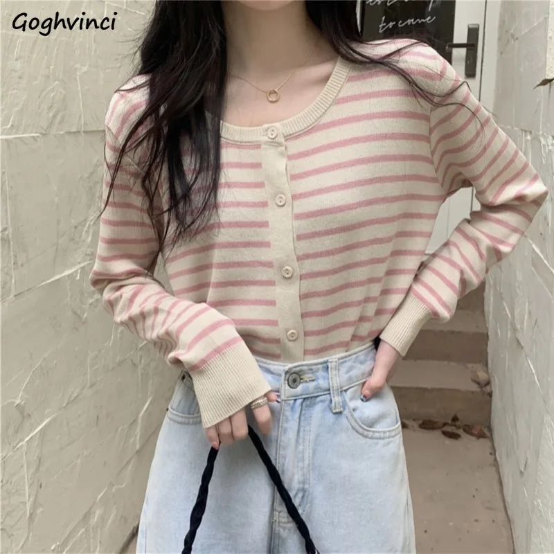 

Striped 7 Colors Cardigan Women Long Sleeve Knitwear Tender New Arrival Females All-match Prevalent Mujer Vintage Sweet Lovely