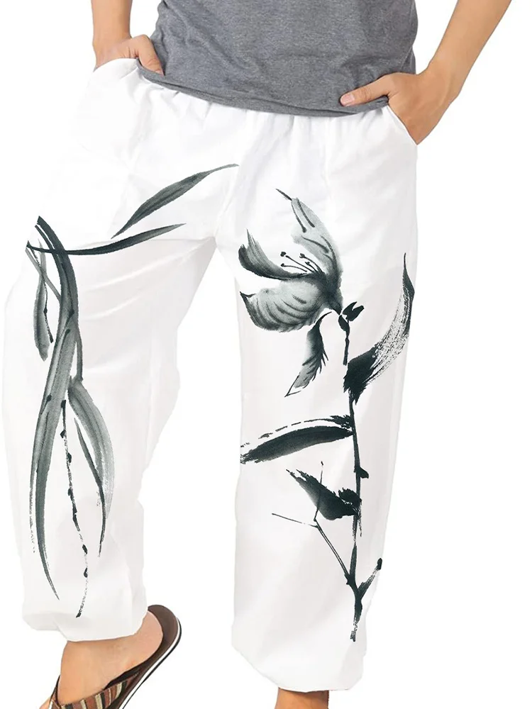 

New Casual Loose Printed Pants Hip Hop Male Spring Mid Waist Sweatpants Streetwear 2022 Summer Fashion Mens Pockets Trousers