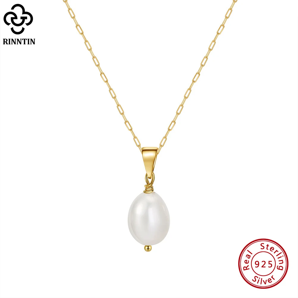 

Rinntin 925 Sterling Silver Natural Pearl Pendant Necklace with 14K Gold Silver Chain for Women Handpick Pearls Jewelry GPN24