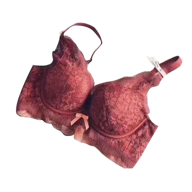 

Women Seamless Floral Lace Bra Sexy V-Neck Bow Underwear Wirefree Solid Bralette