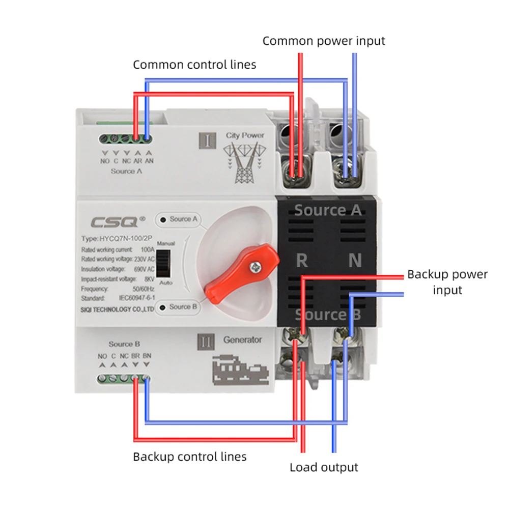 Однофазный Электрический переключатель CSQ 2P ATS 220 в а |