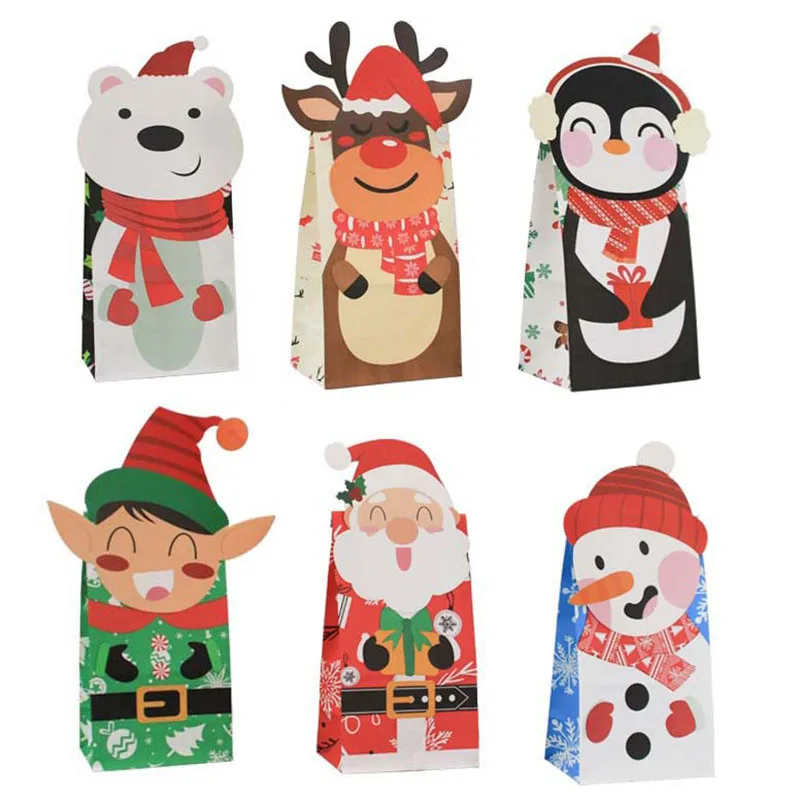 

24/48PCS Kraft Christmas Cookie Gift Bag Kids Treat Box Paper Candy New Year Cookies Box XMAS Party Supplies Food Packaging Box