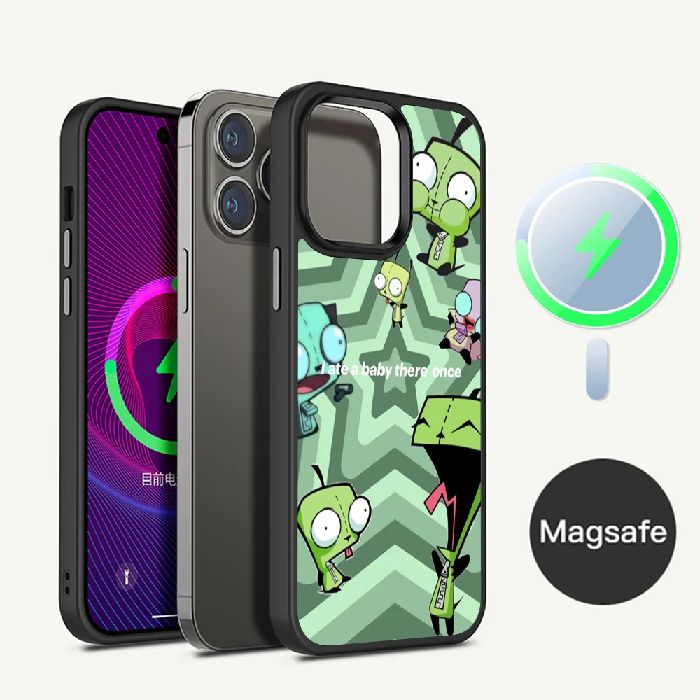 Cartoon I-Invader Z-Zim Phone Case Magnetic For iPhone 16 14 13 12 11 15 Pro Max Plus Magsafe Wireless Charge Cover