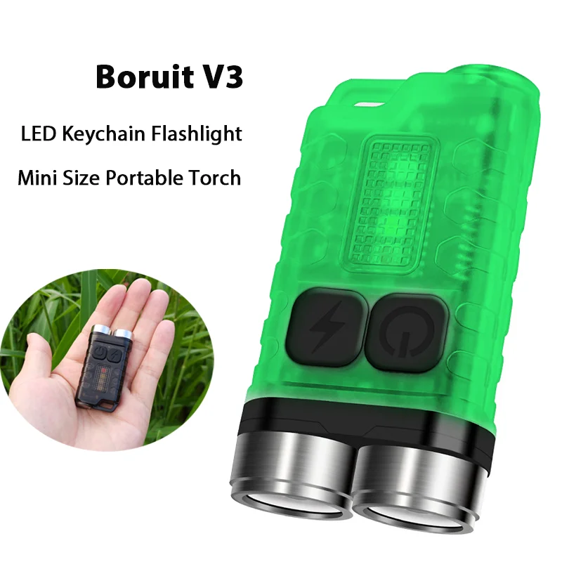 Boruit V3 Key Chain Portable Mini Flashlight  900LM 12 Modes Light Torch USB-C Rechargeable Waterproof Magnet Torch UV Lights